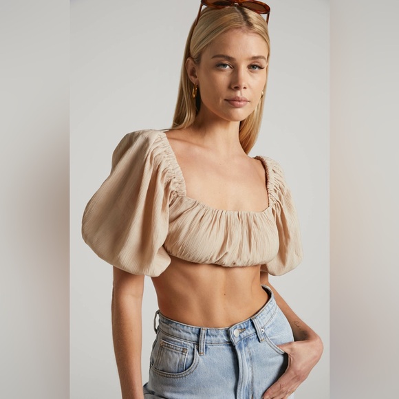 Showpo Dhalia maxi skirt and matching crop top set tan US 4 small - Picture 5 of 6